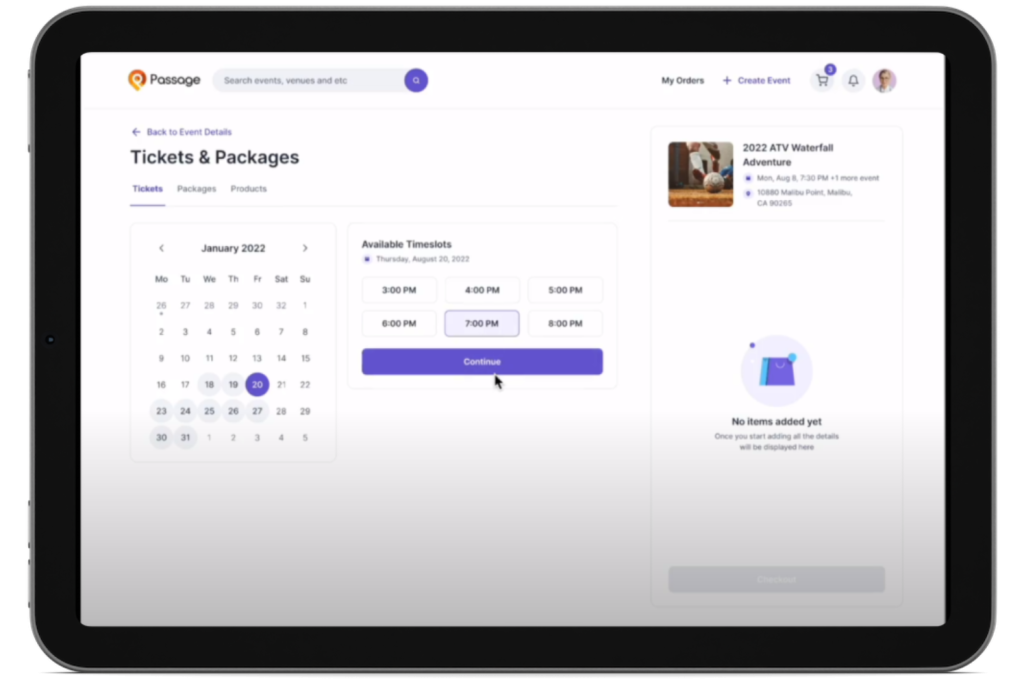 ticket purchase tablet mockup